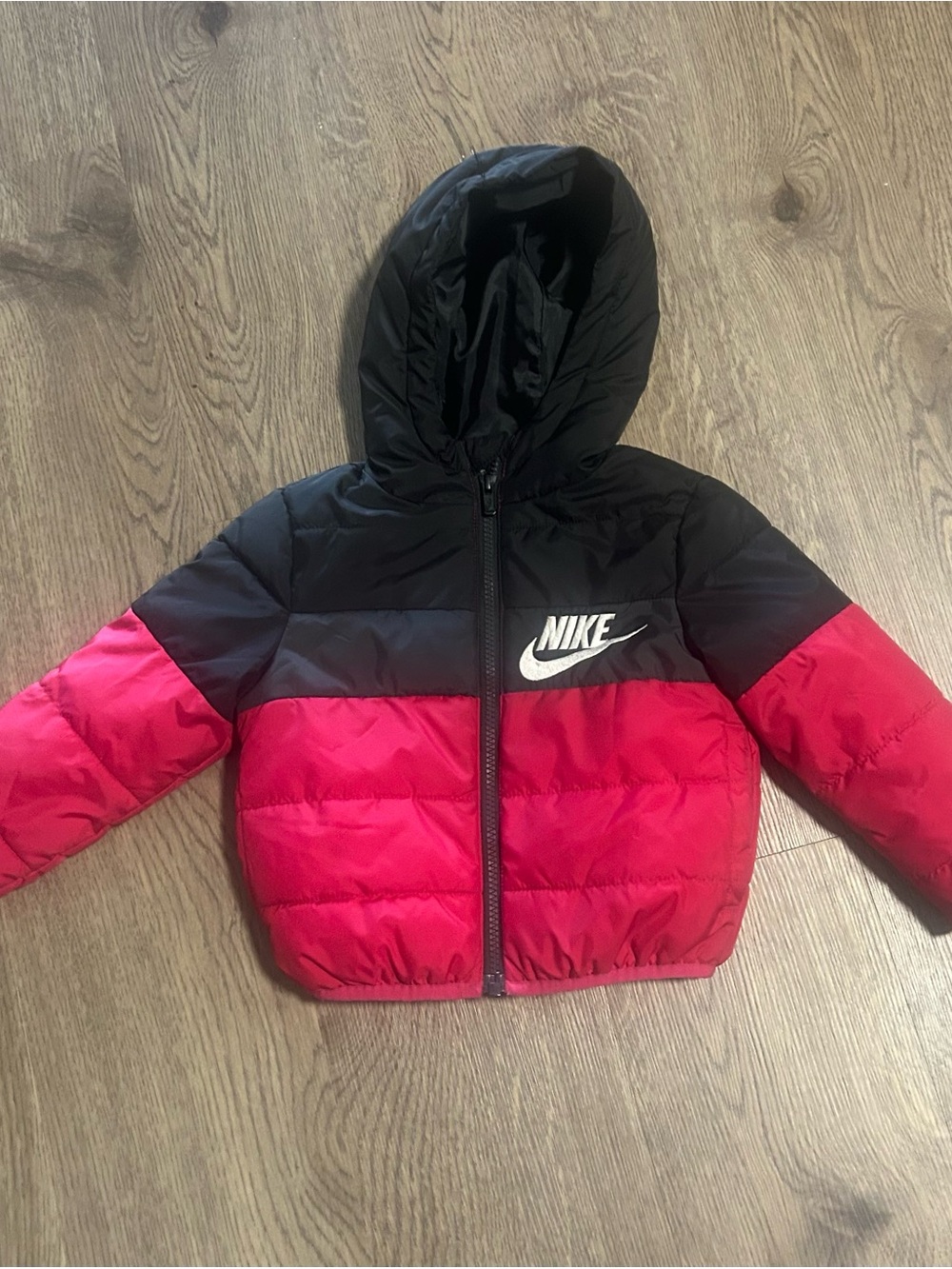 Nike Kids Black & Pink Hooded Puffer Coat